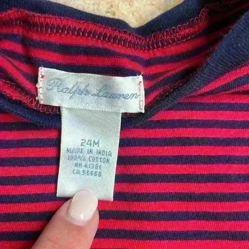 Ralph Lauren striped red and navy blue logo tee